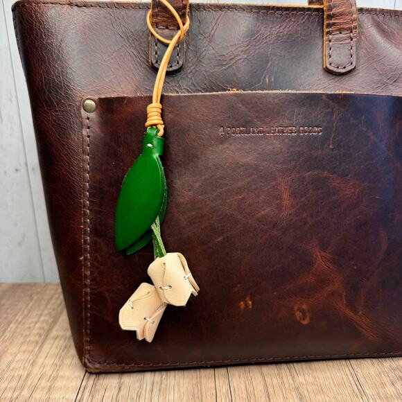 Genuine Leather Tulip Bag Charm White Tulip Spring Flowers Leather Charm - Picture 4 of 7